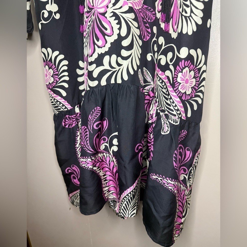 Johnny Was Silk Tiered Midi Dress Black Purple Floral Boho Luxe XS - Picture 3 of 7